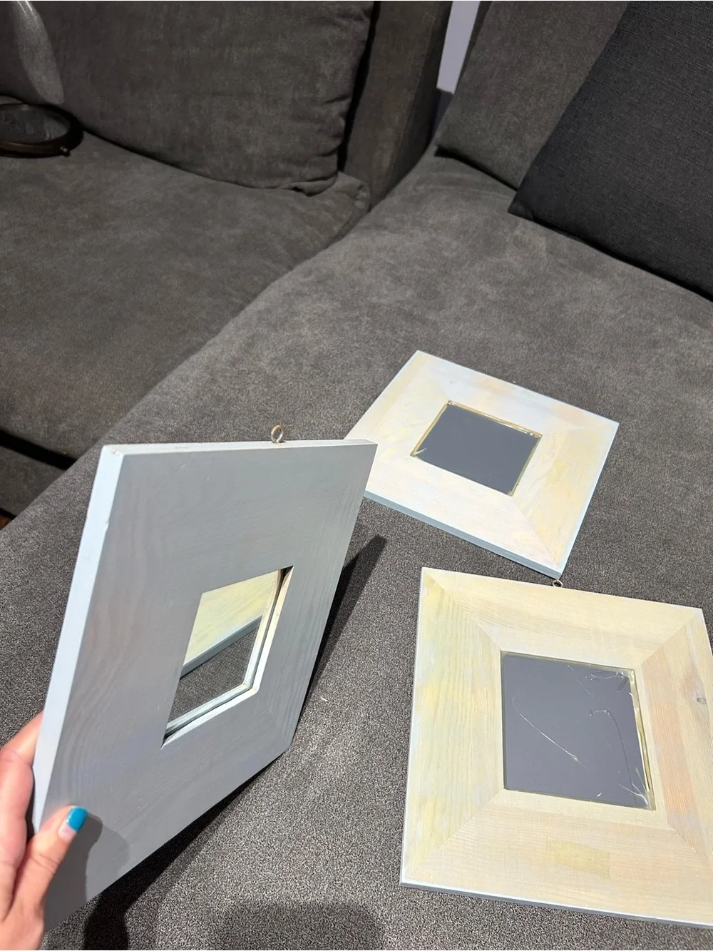 Set of 3 White Square Wall Mirrors - Contemporary Home Wall Decor (10in X 10in)